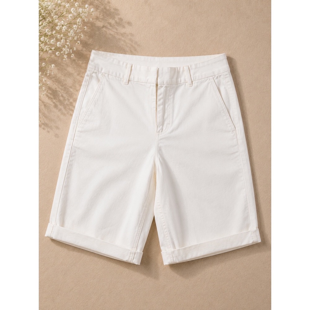 Loft Outlet Bermuda Roll Shorts Womens 8 Cream Off White Mid Rise Cotton NWT